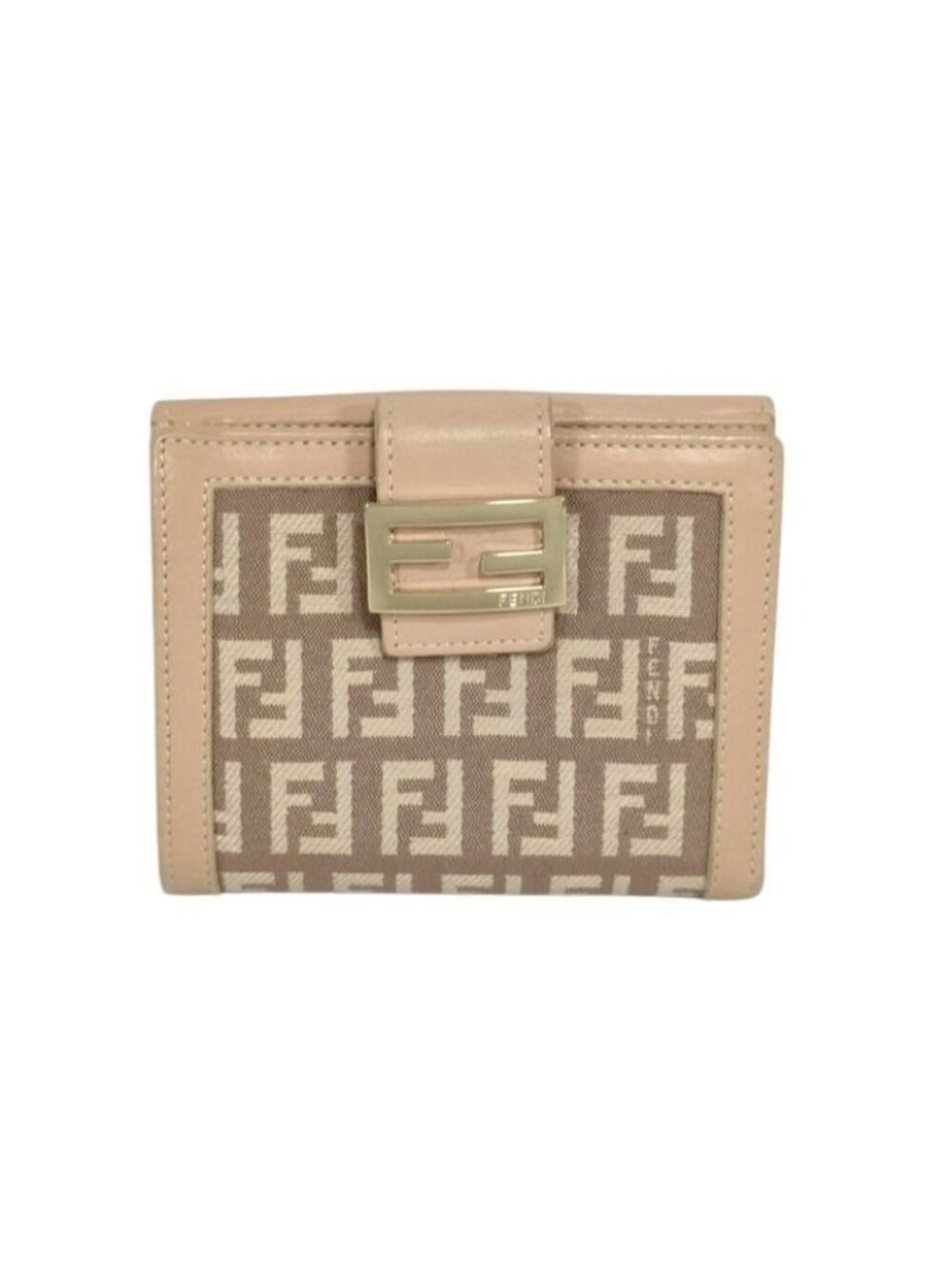 Fendi Bifold Wallet Zucchino Beige Canvas Leather Gold